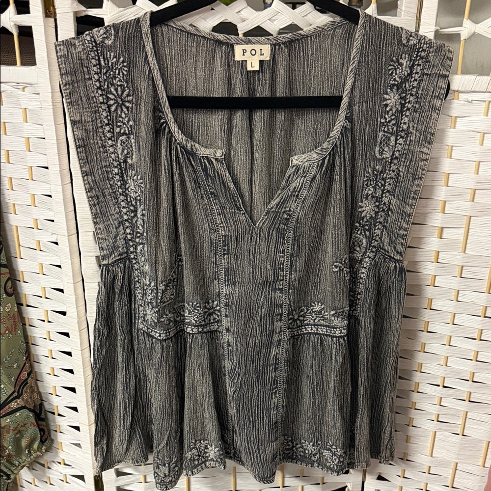 POL Women's Charcoal Embroidered Blouse
